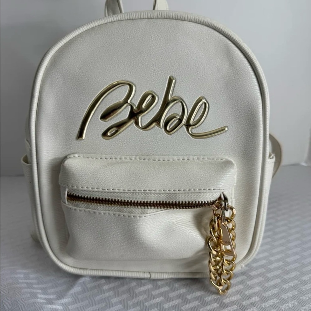 Bebe- “Gianna” Backpack with Gold Accents in White MSRP $110